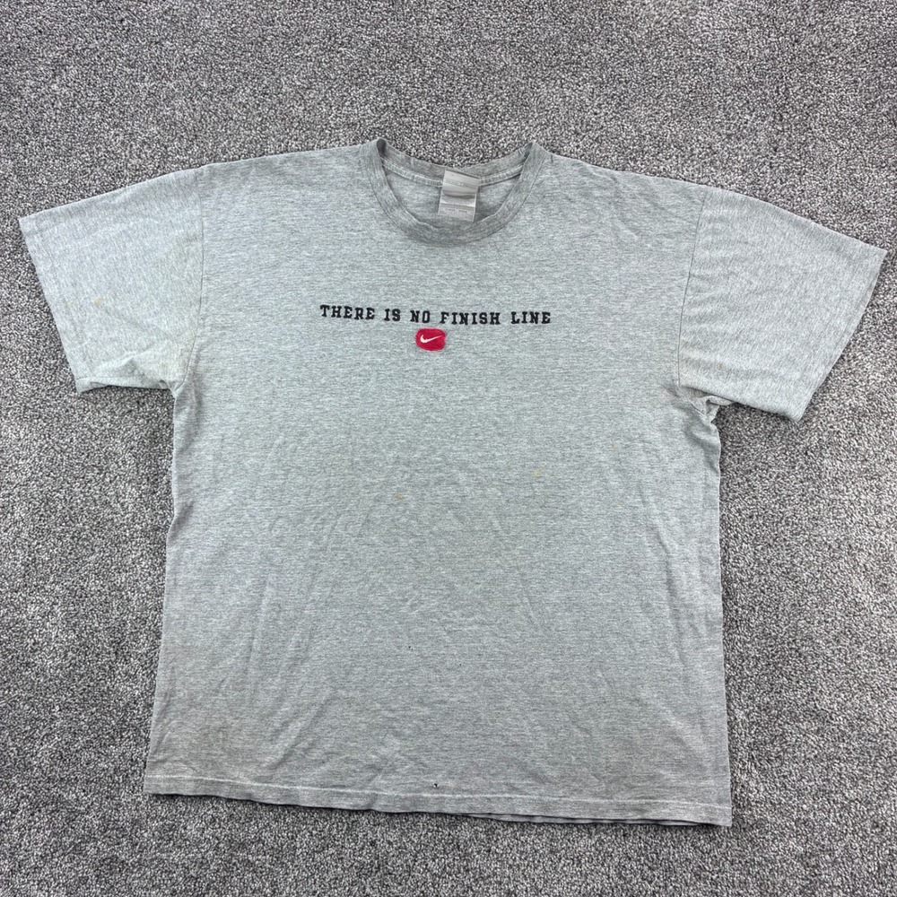Vintage Nike Center Swoosh Shirt Mens XL Gray Theres No Finish Line Embroidered
